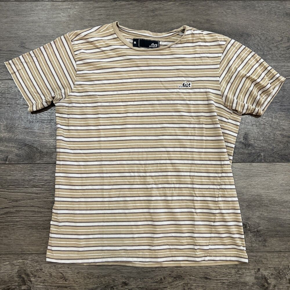 Lost Enterprises Tan White Striped T-shirt Skate - Medium